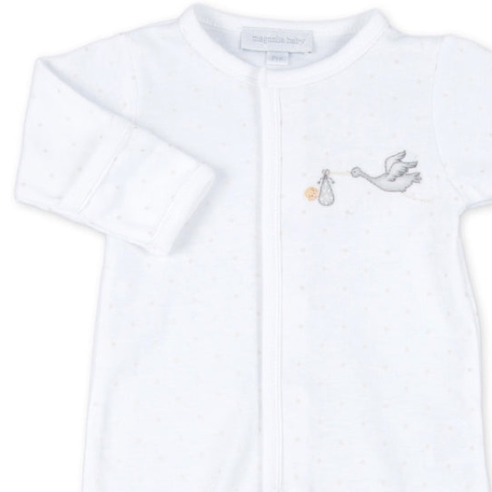 Boutique Posh Magnolia Baby sleep sack embroidered stork Pima cotton newborn NB